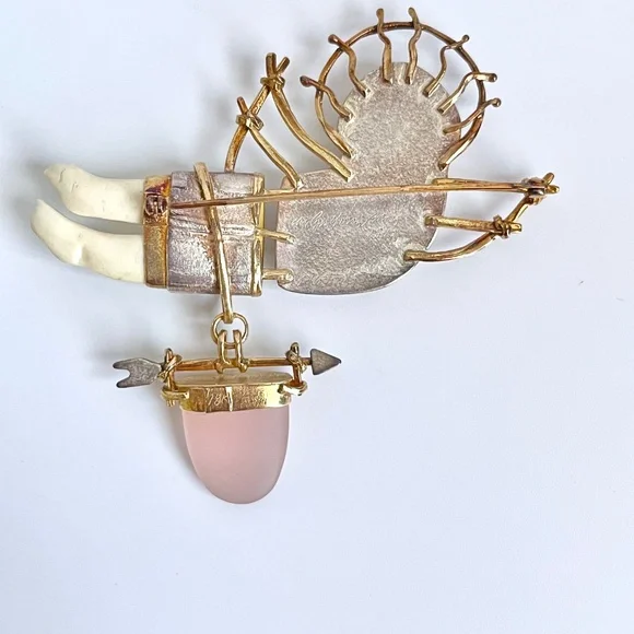 Carolyn Morris Bach  Winged Goddess Brooch 18K,  Fine Sterling Silver - Picture 7 of 13